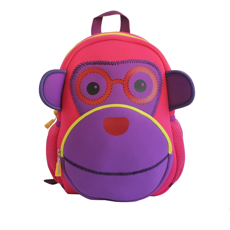 Durable New Fashion Cute Toddler Backpack Custom Kid School Bag Cartoon Monkey Neoprene Purple and Pink Backpack