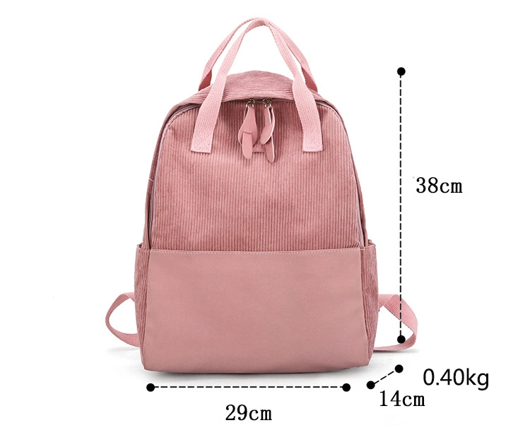 Leisure Teens Student Book Bag Soft Corduroy Daypack Travel Bag Pink Backpack