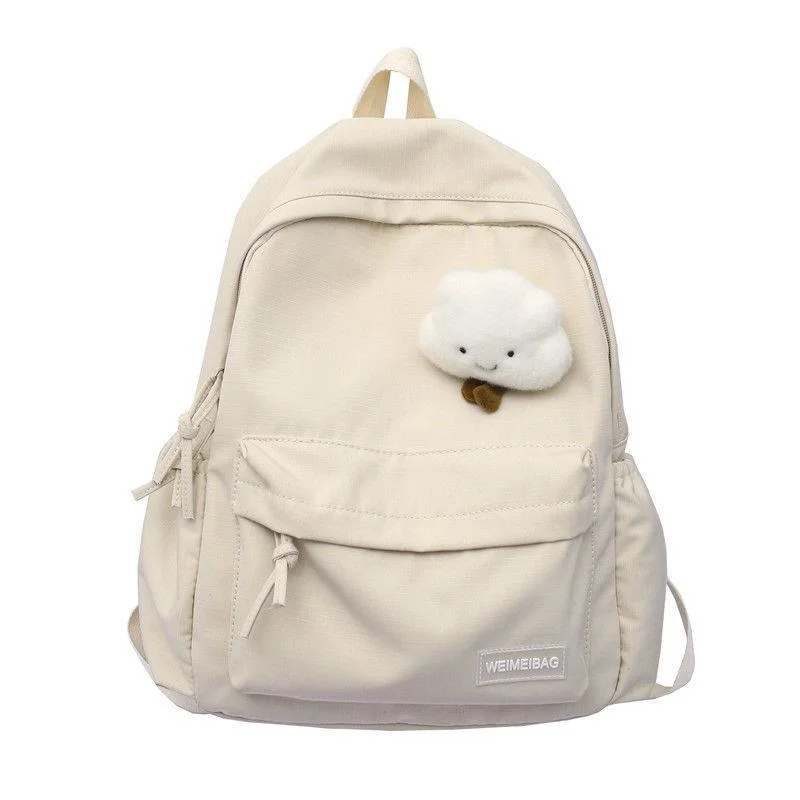 (WD6211) Female Student Schoolbag 2023 New Fashion Backpack Small Fresh Cute White Clouds Duoduo Pendant Simple Shoulder Backpack