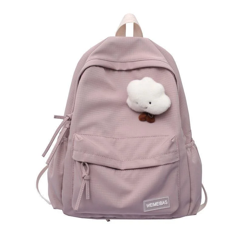 (WD6211) Female Student Schoolbag 2023 New Fashion Backpack Small Fresh Cute White Clouds Duoduo Pendant Simple Shoulder Backpack