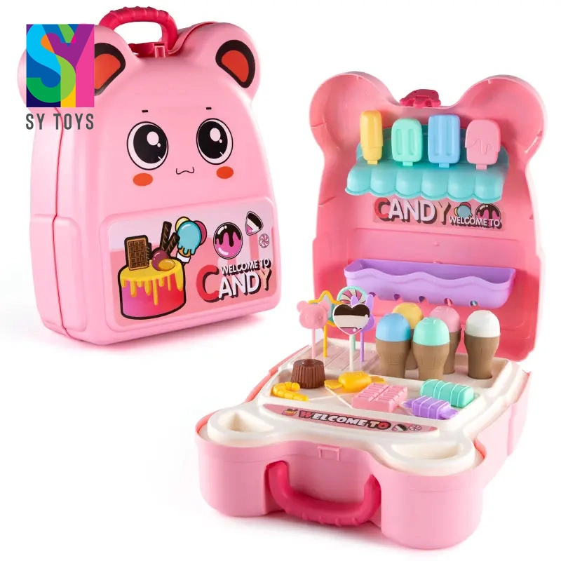 Sy 2 in 1 Candy Backpack Pretend Role Play Ice Cream Shop Kids Kitchen Game Play Set Surprise Toys with Dessert Food