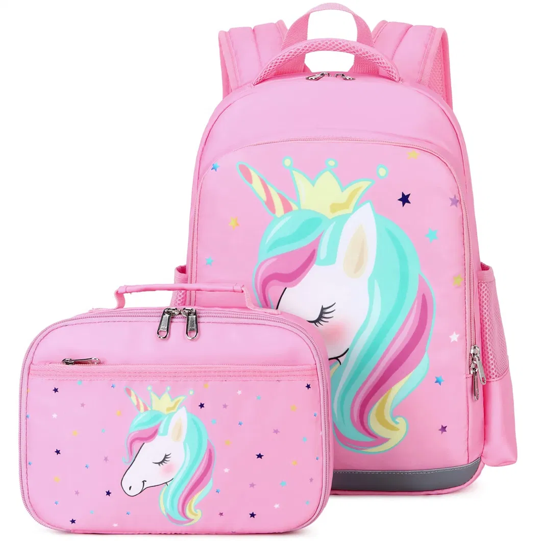 2 in 1 Lightweight Lunch Box Set Water-Resistant Comfortable Unicorn Kids Bookbag School Bag