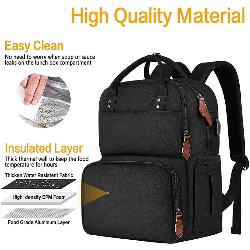 Outdoor Business Travel Lunch Cooler Computer Laptop Backpack with USB