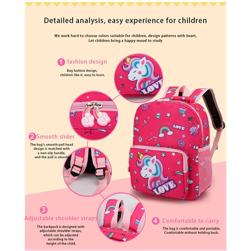 New Waterproof Custom Cartoon Rainbow Unicorn Printing Lovely Kindergarten Student Backpack