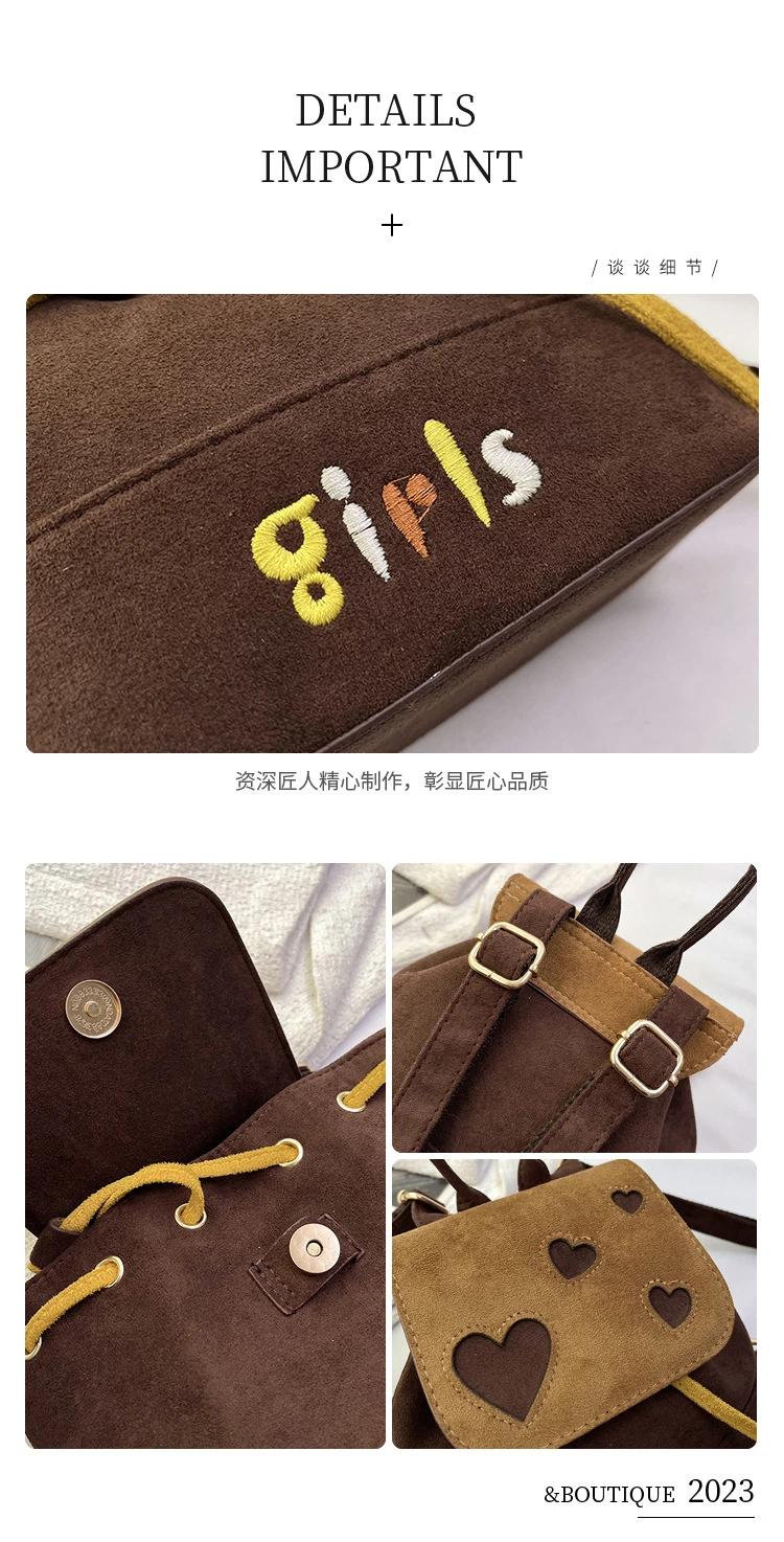 New Fashion Ladies Microsuede Fashion Small Cute School Bag Contrast Color Tide Alphabet Embroidery Love Flap Woman Backpack