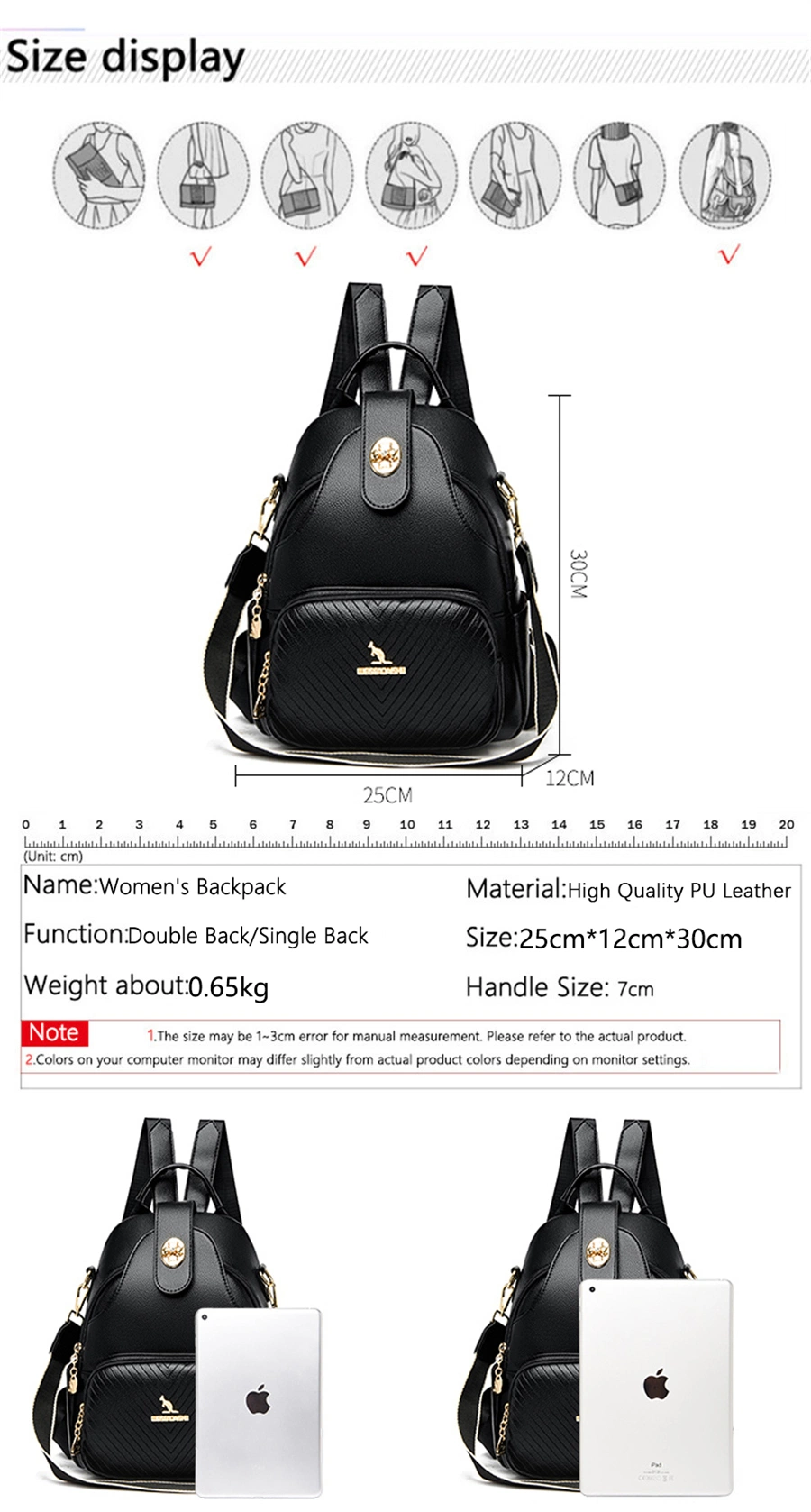 High Quality Female Design Bagpack Rucksack Large Bookbag for Girls New Multifunctional PU Leather Backpack Purse School Bags