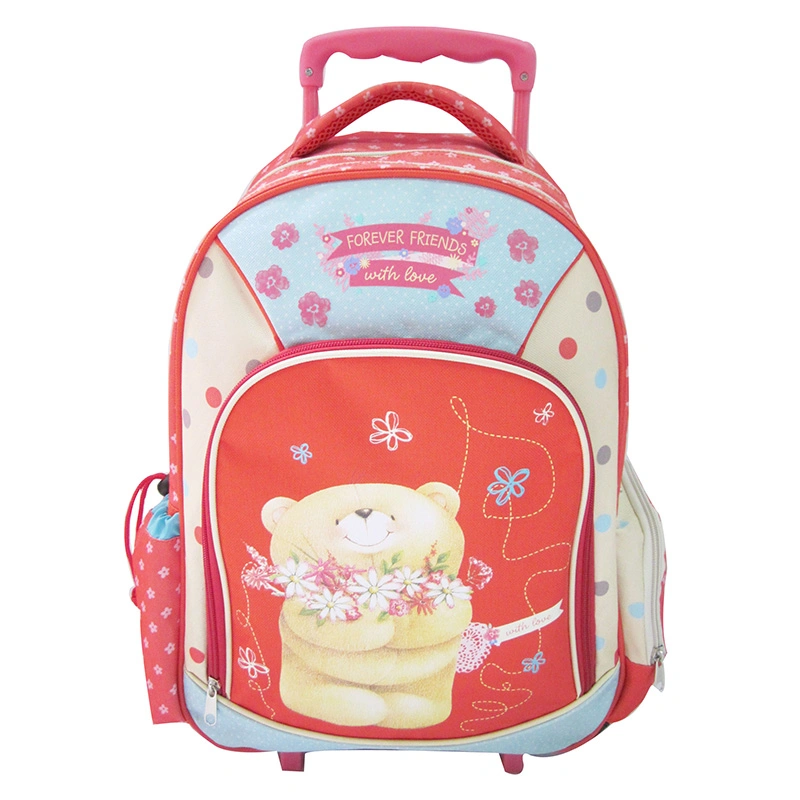 Durable Colorful Bear Flower Embroidery Girls School Backpack Bag