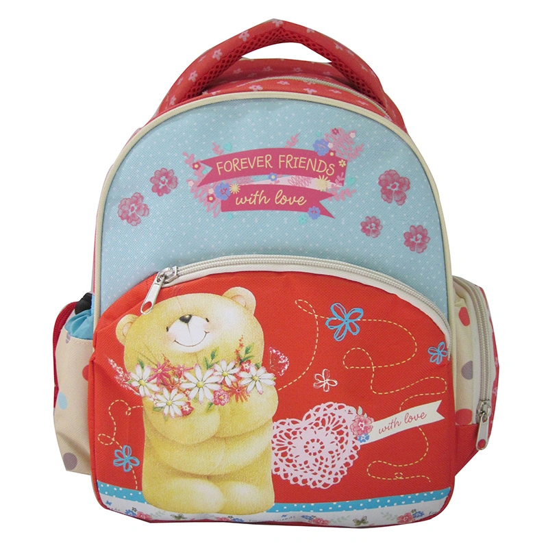 Durable Colorful Bear Flower Embroidery Girls School Backpack Bag