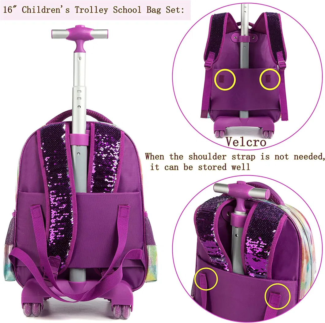 Girls Unicorn Rolling Backpacks Kids Backpack with Wheels for Girls School Bags with Lunch Box