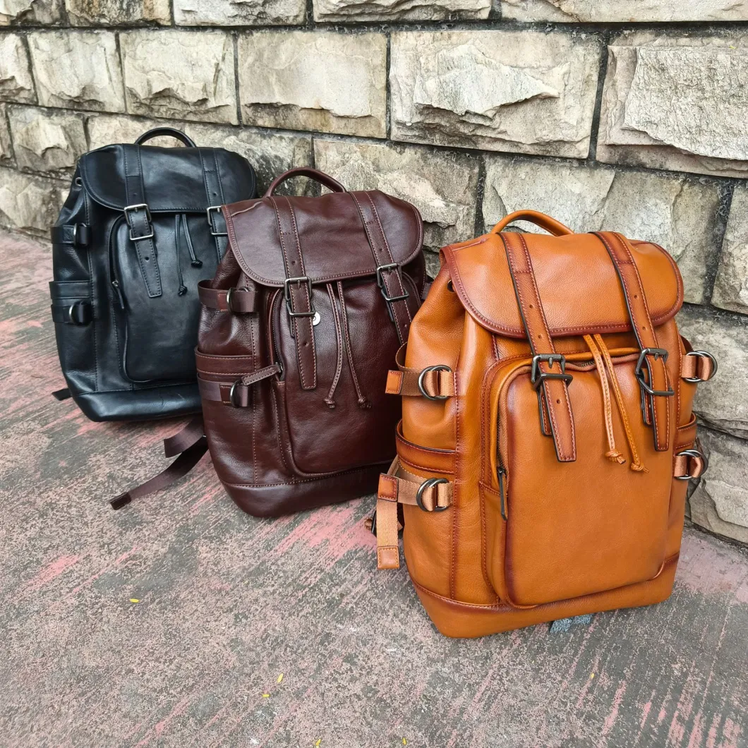 Full Grain Leather Laptop Fashion Back Pack Bag Man Boy Backpacks Purse Designer Leather Backpack Men Genuine Leather RS-Ypsy-6566