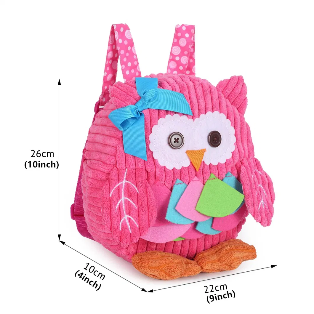 Toddler Backpack for Baby Girls Boys, Cute 3D Owl Mini Plush Bag, Animal Cartoon Preschool Bookbag for Kids 2-5 Years Pink