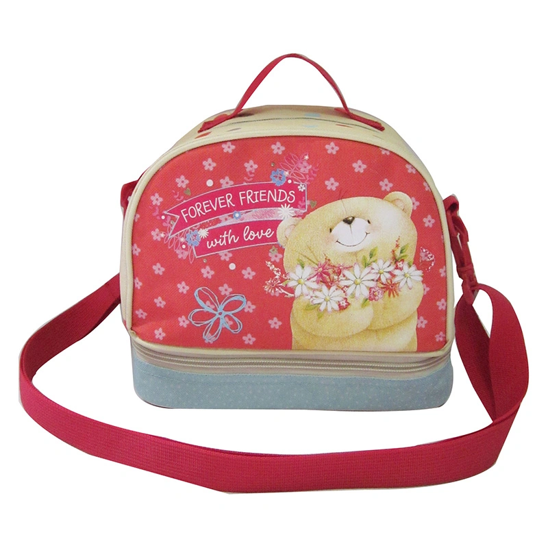 Durable Colorful Bear Flower Embroidery Girls School Backpack Bag