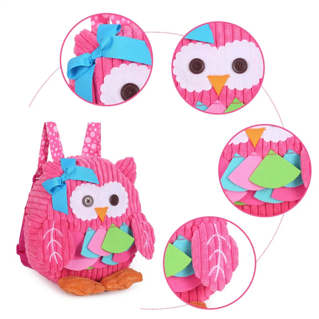 Toddler Backpack for Baby Girls Boys, Cute 3D Owl Mini Plush Bag, Animal Cartoon Preschool Bookbag for Kids 2-5 Years Pink