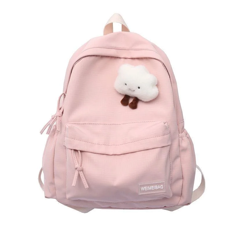 (WD6211) Female Student Schoolbag 2023 New Fashion Backpack Small Fresh Cute White Clouds Duoduo Pendant Simple Shoulder Backpack