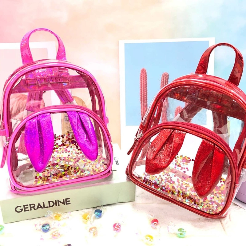 2021 Girls Fashion Backpack Baby Cute Rabbit Sequins Bag Transparent PVC Children School Bag