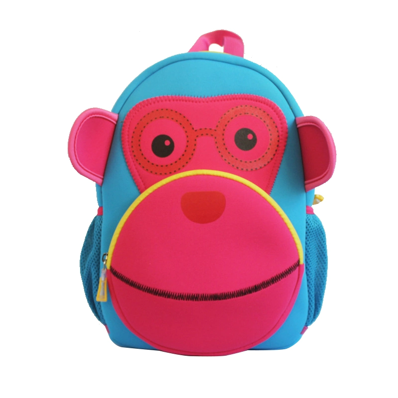 Durable New Fashion Cute Toddler Backpack Custom Kid School Bag Cartoon Monkey Neoprene Purple and Pink Backpack