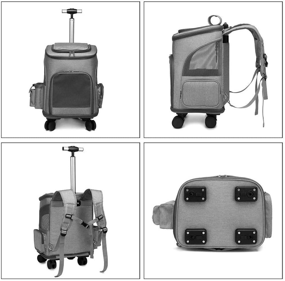 3 in 1 Collapsible Trolley Pet Backpack Breathable Dog Carrier Backpack with Wheels