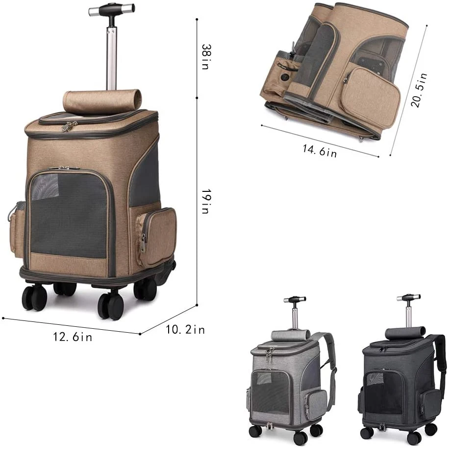 3 in 1 Collapsible Trolley Pet Backpack Breathable Dog Carrier Backpack with Wheels