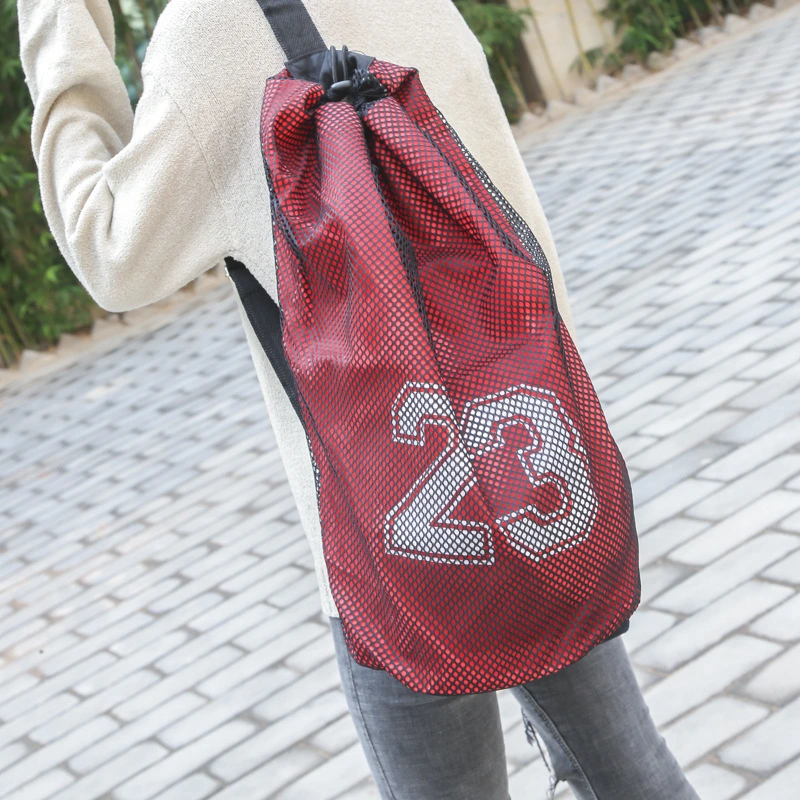 Drawstring Basketball Backpack, Foldable Soccer Backpack Gym Bag Sackpack Sports Sack with Detachable Ball Mesh Bag for Volleyball Baseball Yoga