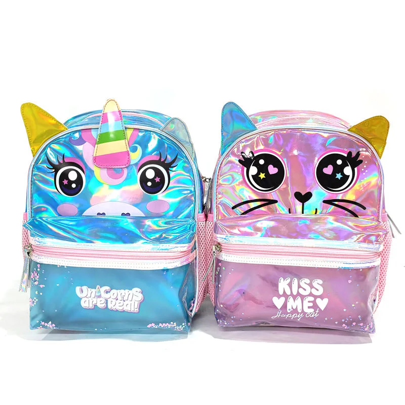 Animal Cartoon Holographic PU Toddler Backpack Kids School Bag for Kindergarten Kids