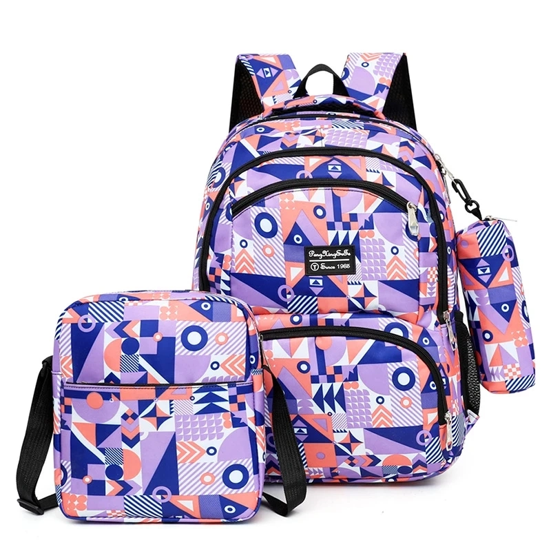 School Bags for Teenagers Girls Schoolbag Large Capacity Boys Geometry Printing School Backpack Set Rucksack Kids Cute Book Bags