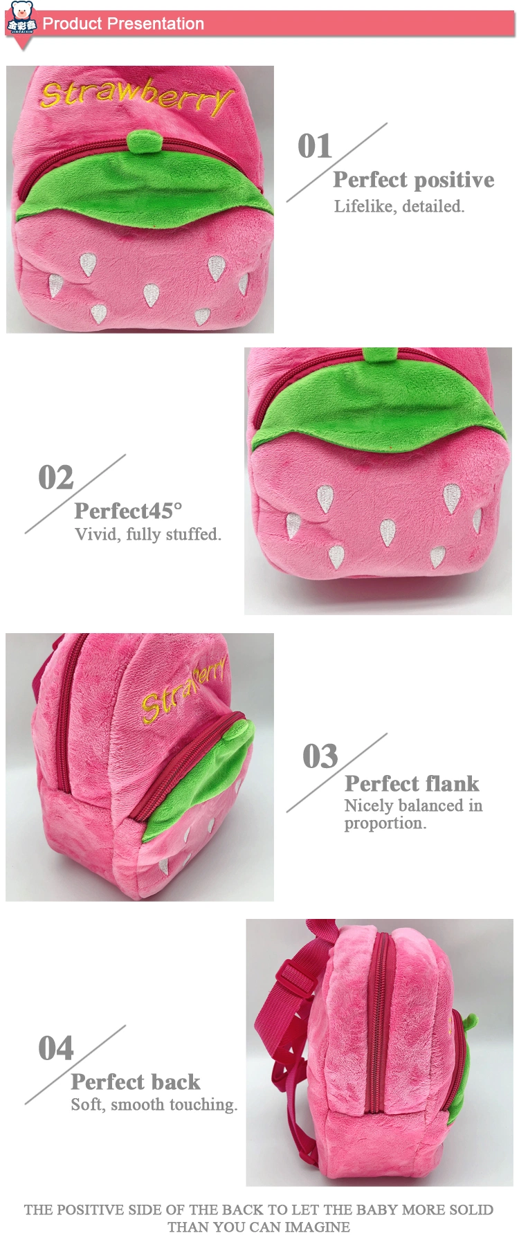 Pink Strawberry Shape 23cm Cute Kids Bag Stuffed Plush Backpack for Sale