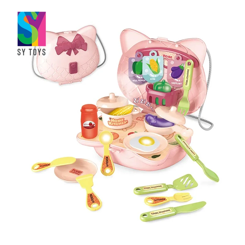 Sy 28 Pieces Kids Pretend Play Cooking Kitchen Backpack Toys for Girls Kids