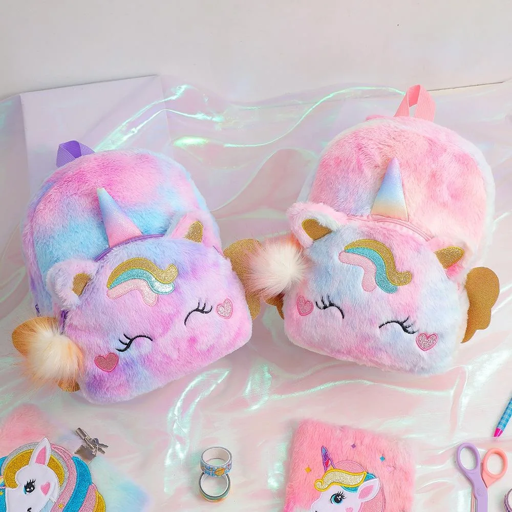 Kindergarten Children Plush Backpack Fluffy Cartoon Cute Unicorn School Bag