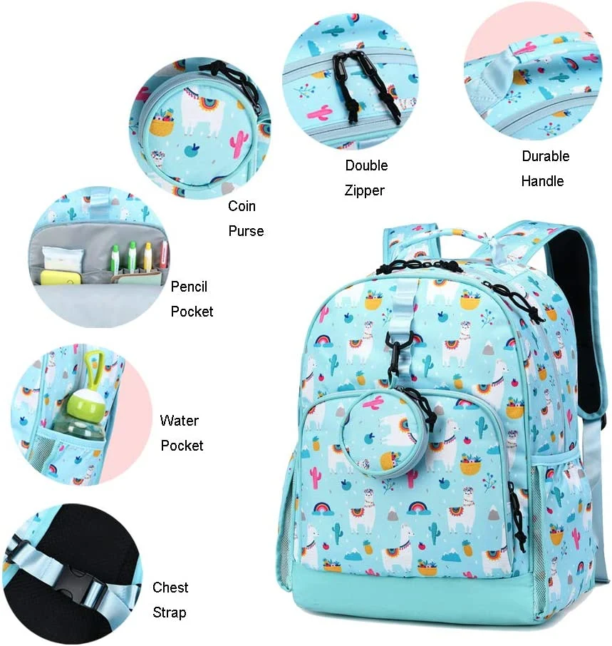 Llama Backpack for Girls Boys Backpack Elementary School Backpack for Kids Backpacks for Girls 17 Inch School Bag