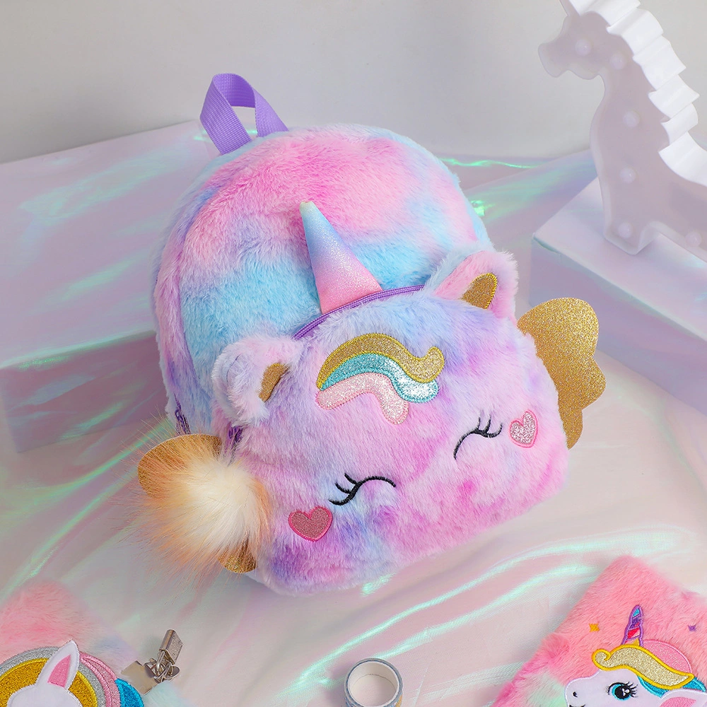 Kindergarten Children Plush Backpack Fluffy Cartoon Cute Unicorn School Bag