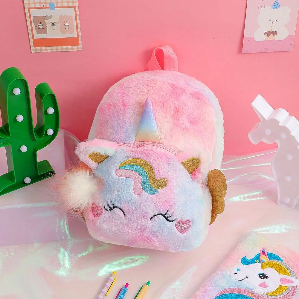 Kindergarten Children Plush Backpack Fluffy Cartoon Cute Unicorn School Bag