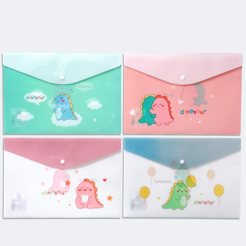 Custom Logo Printed Waterproof Cartoon Students School Stuff Document Books Packaging Envelope Clear Plastic PVC Pouch Storage File Folder Bag with Buckle