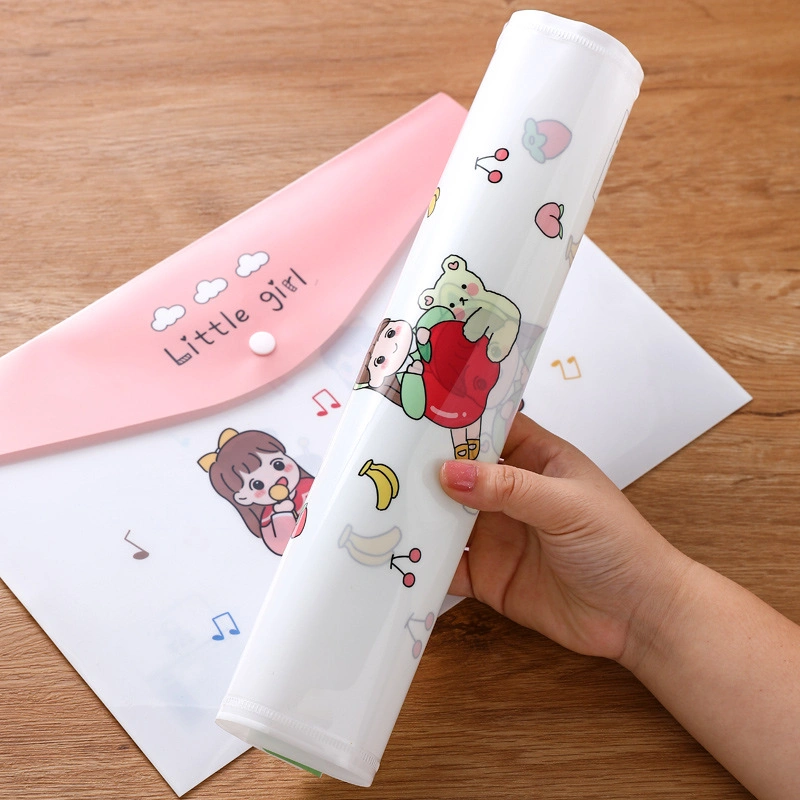 Custom Logo Printed Waterproof Cartoon Students School Stuff Document Books Packaging Envelope Clear Plastic PVC Pouch Storage File Folder Bag with Buckle