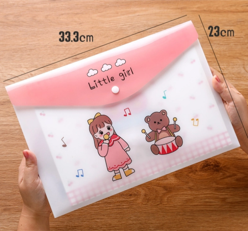 Custom Logo Printed Waterproof Cartoon Students School Stuff Document Books Packaging Envelope Clear Plastic PVC Pouch Storage File Folder Bag with Buckle