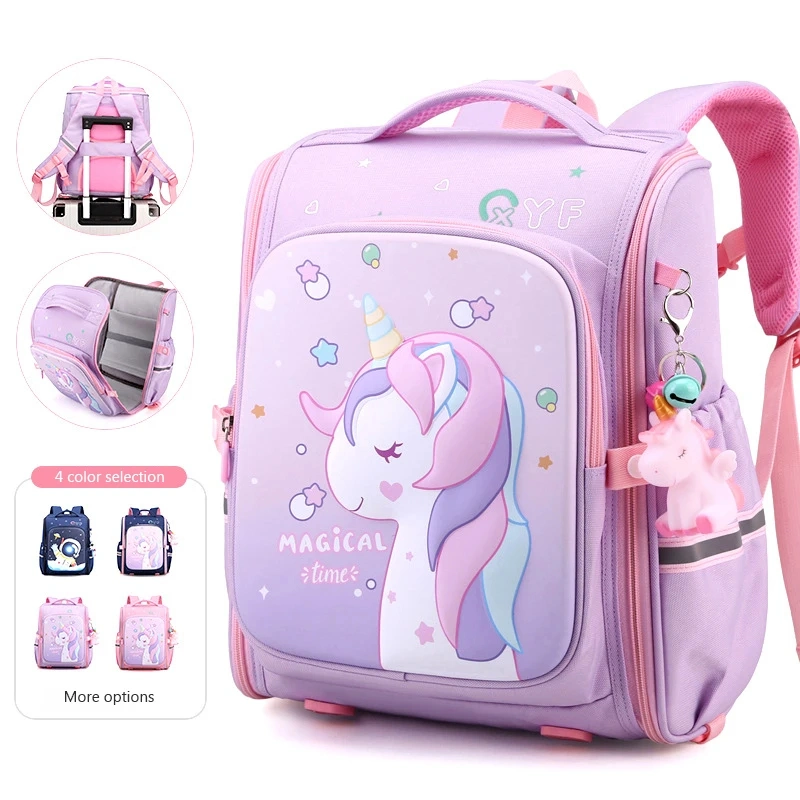 Girl School Bags Child Pink Unicorn Nylon Printing Backpack Kindergarten Student Cute Girls Children&prime;s Schoolbag Waterproof Kid