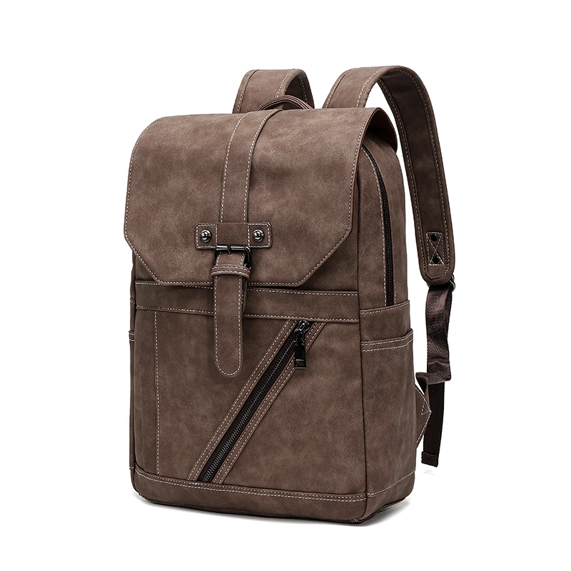 Casual Waterproof PU Leather Flap Men School Bag Computer Simple Style Fashion Youth Large Capacity Travel Outdoor Backpack