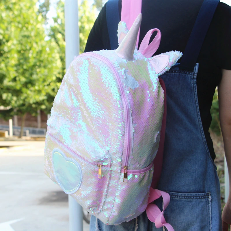 Fashion Girl Unicorn Sequin Backpack Bags Glitter Children School Bag