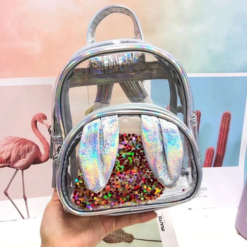 2021 Girls Fashion Backpack Baby Cute Rabbit Sequins Bag Transparent PVC Children School Bag