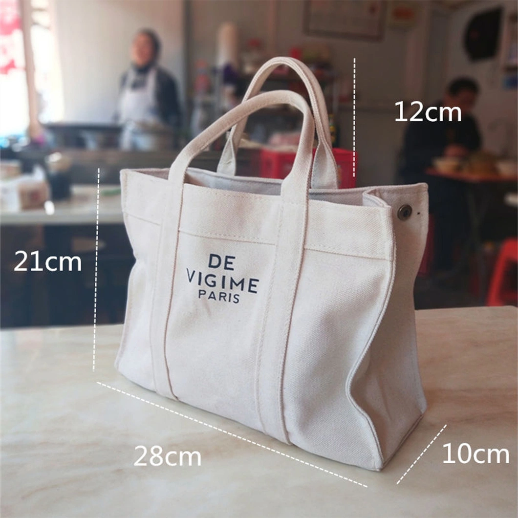 Custom Large Capacity Fashion Book College Style Tote Bag Blank Recycled Cotton Canvas for Women