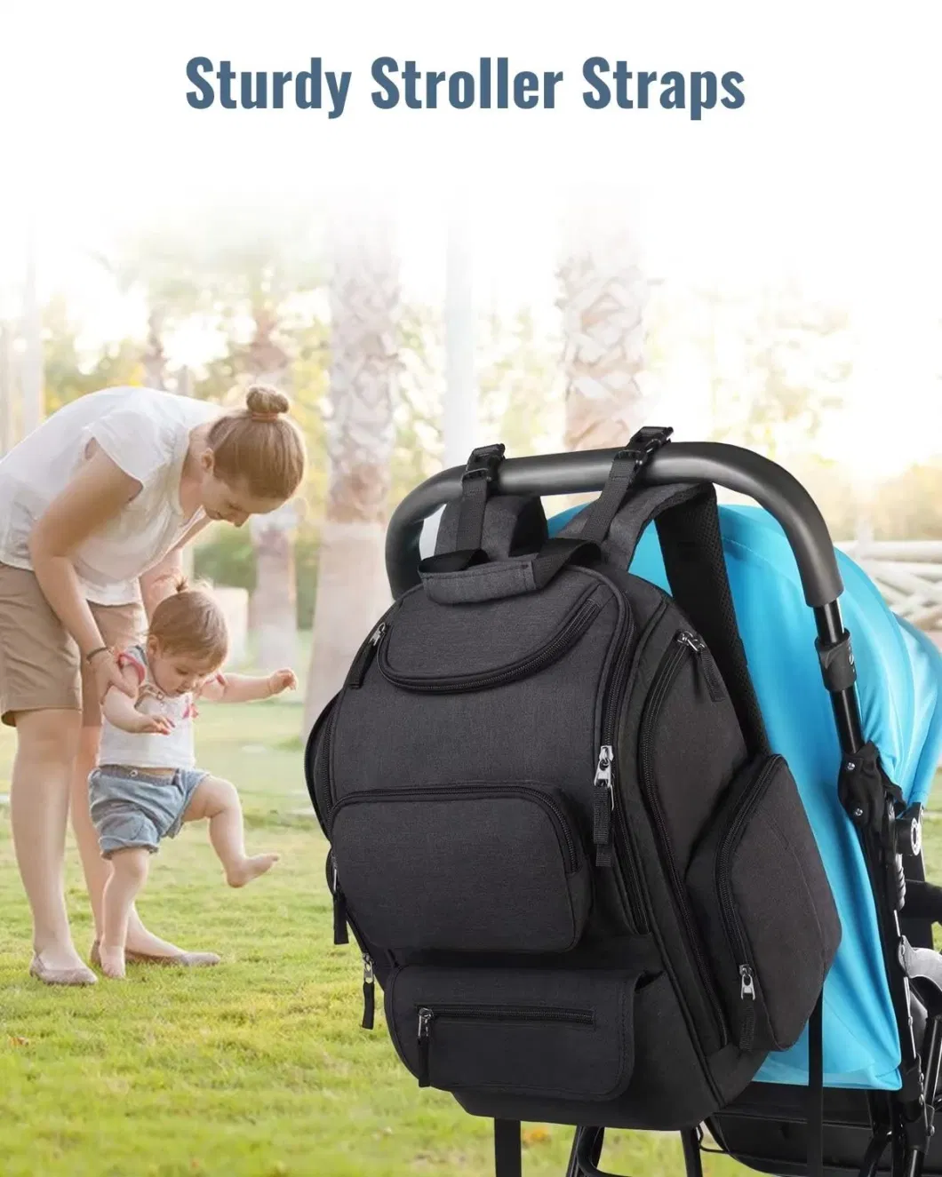 Water Resistant Men Women Water Resistant Baby Travel Diaper Backpack with Stroller Straps