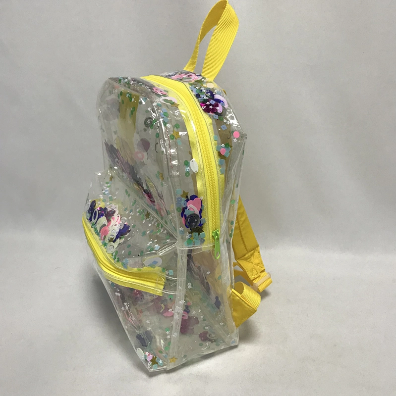 Custom Transparent PVC Floating Sequins Kids Backpack Fashion Cute Clear TPU Roving Paillette Girls School Bag