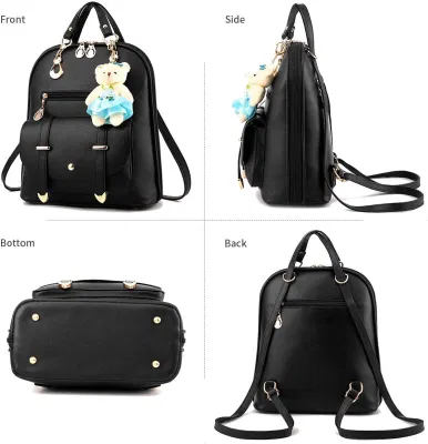 Bolso mochila de cuero de gran capacidad para la Mujer Bolsos con bandoleras lindo mini mochila para las niñas, negro