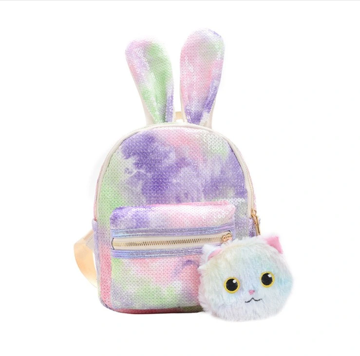 New Cute Glow Sequins Girls Backpack Fashion Rabbit Ear Children&prime;s School Bag