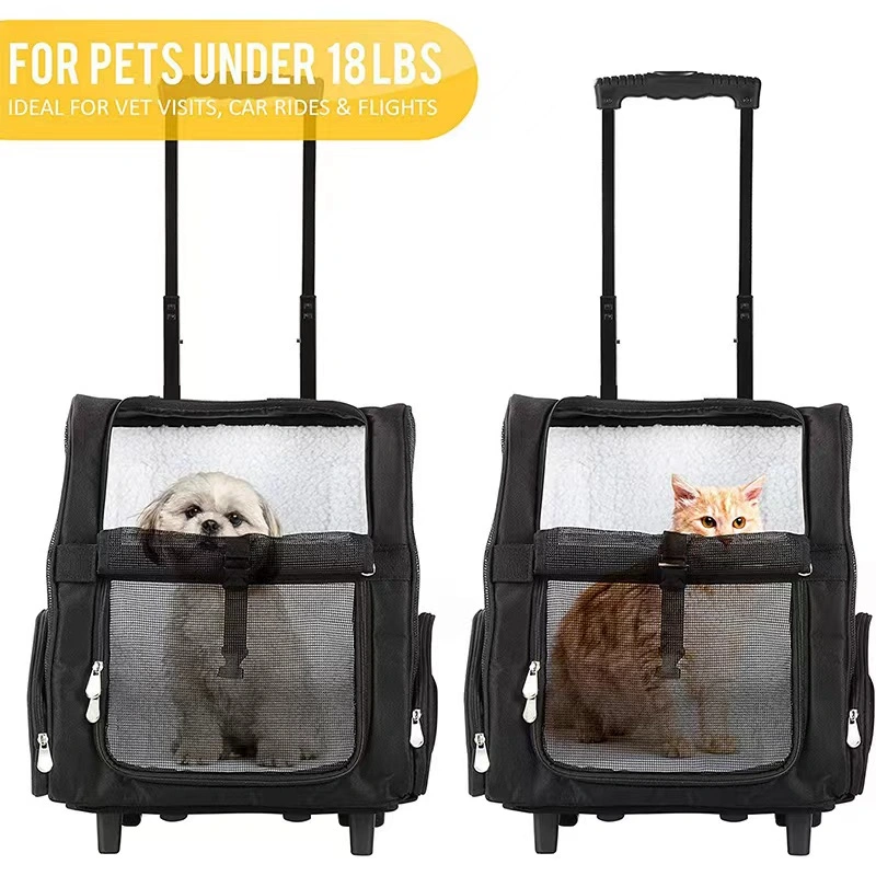 Travel Dog Rolling Pet Cat Carrier Backpack with Wheels