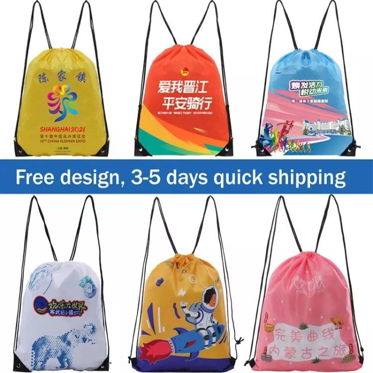 Hot Sale Polyester Gym Drawstring Bag with Zipper Children School Backpack Bag for Book Larg Capacity 210d Polyester Sport Drawstring Pouch Bag