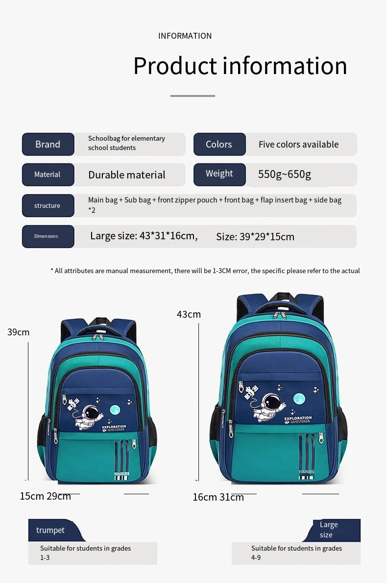 Schoolbag Male Primary School Students Large Capacity Boy Junior High School Children&prime;s Backpack