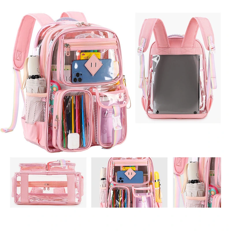 Transparent Women Student Carrier Bag Backpack for High Grade School with Waterproof Large Capacity Elementary