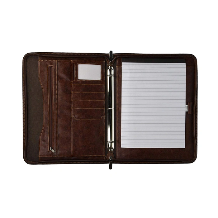 Personalized 3 Ring Binder Portfolio Stylish Leather Briefcase with Hidden Type Handles