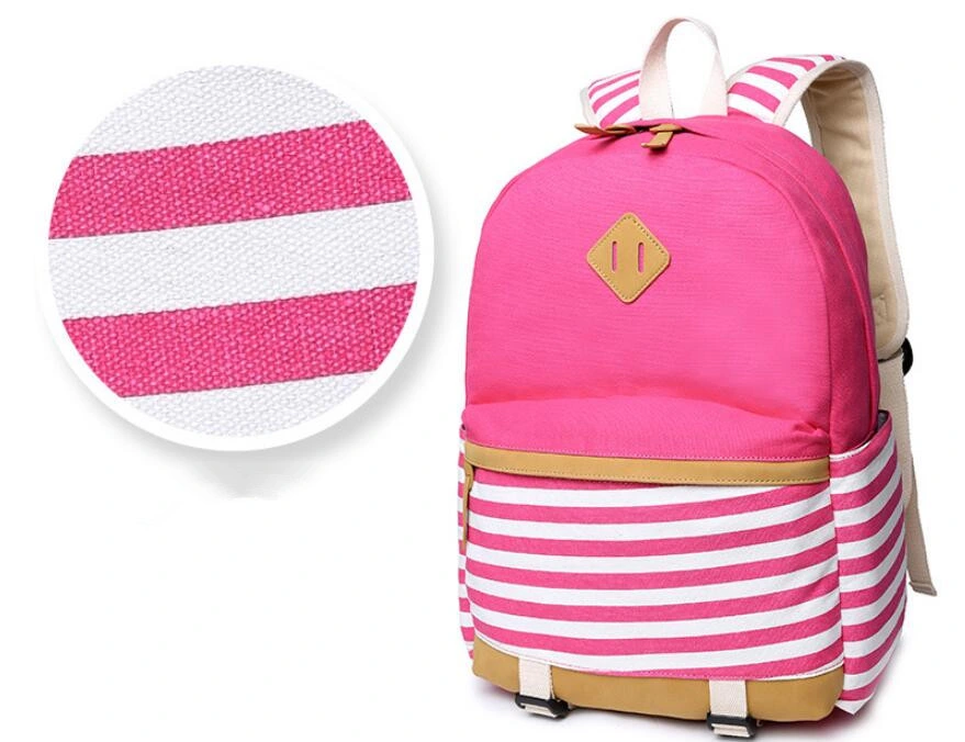 Custom Striped Canvas Students Large-Capacity School Bag Fashion Girl Boy Backpack