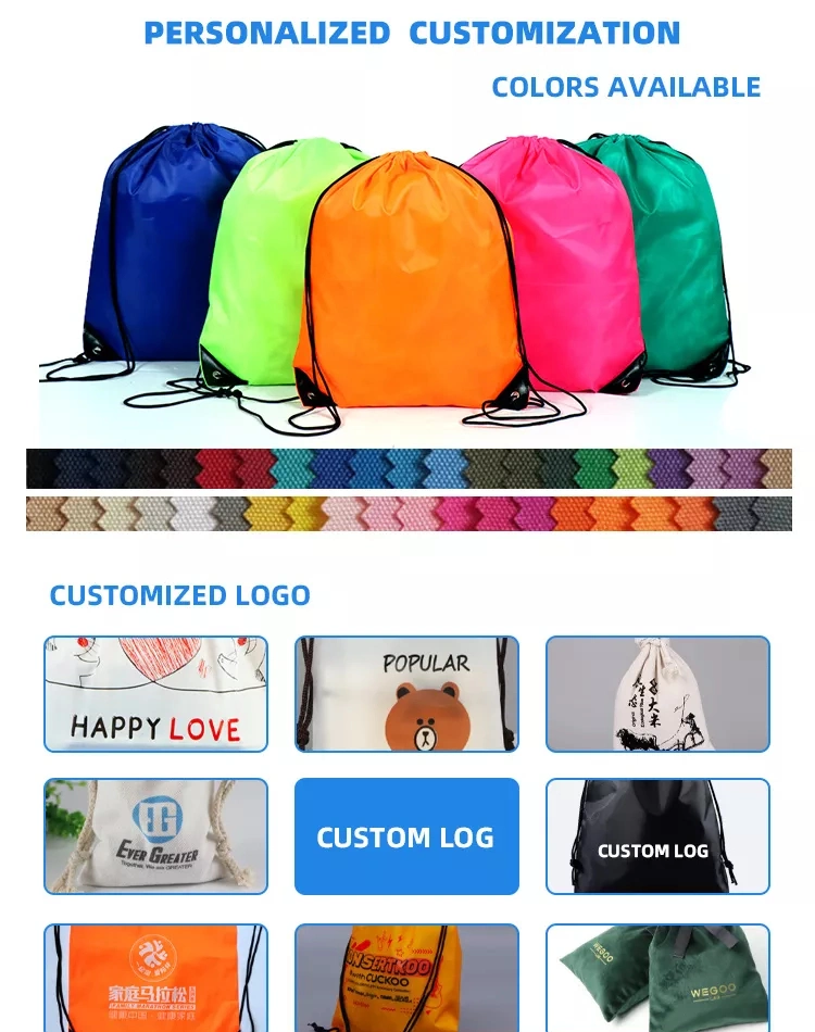 Hot Sale Polyester Gym Drawstring Bag with Zipper Children School Backpack Bag for Book Larg Capacity 210d Polyester Sport Drawstring Pouch Bag